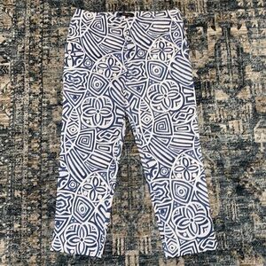 Lafayette NY 148 Blue & White High Waisted Cropped Pants Sz. 8